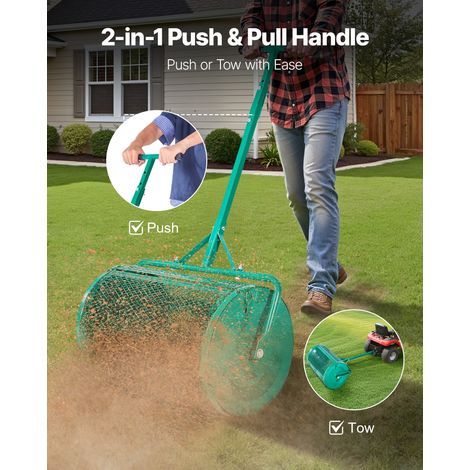 Épandeur de Compost Mousse de Tourbe, 60 cm, Épandeur de Gazon à Rouleau, avec Poignée T Hauteur Réglable, Panier en Maille d'Acier… (1/5)