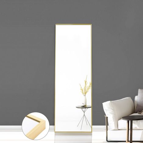 Fortuna Lai – Miroir sur pied doré 150x40cm – Cadre en métal durable – Miroir pleine longueur pour salon, chambre et dressing – Design élégant (1/5)
