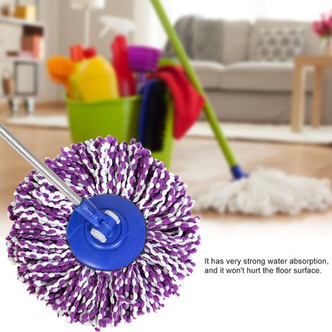Balai rotatif 360° recharge microfibre, tête de rechange magique pour sols, nettoyage efficace, violet et blanc (1/3)