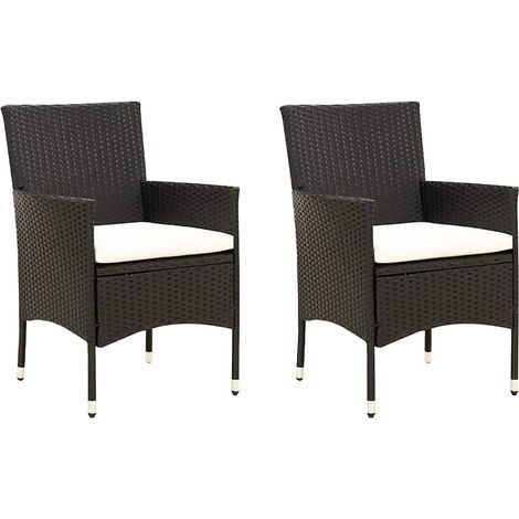 Lot de 2 Chaises de jardin - Chaises d'extérieur pour terrasse/jardin avec coussins Résine tressée Noir BV442961 - BonneVie (1/5)