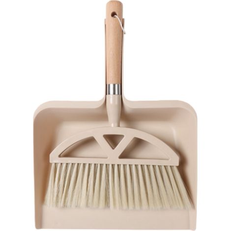 Mini pelle et balayette avec manche en bois pour nettoyer sols canapés et tables beige (1/5)