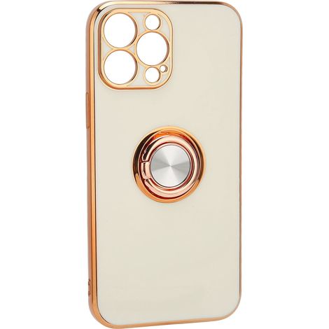 Coque pour iPhone 13 Pro Max avec anneau de support plaqué or rose pailleté, ultra-fine, souple et flexible, en TPU blanc.