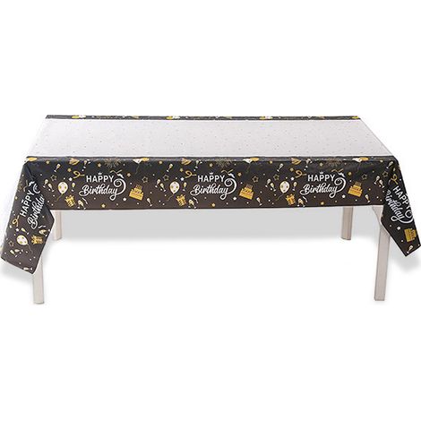 Nappe Jetable - Anniversaire - Noir Or - Plastique Épais Imperméable - 137 x 274 cm - Lot de 3 (1/5)