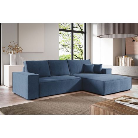 Ecksofa Schlafsofa CORUNIA Stoff Aragon Blau Ottomane Rechts (1/5)