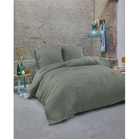 Housse de Couette Vert, Lin, 200 x 200/220 cm (1/4)