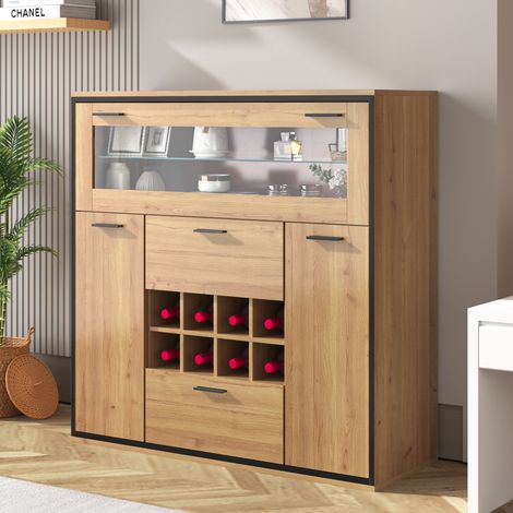 Buffet raffiné avec placard à vin, porte double, étagère vitrée et casier à bouteilles - meuble de rangement élégant pour salle à manger, solution idéale. (1/5)