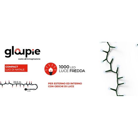 GLOUPIE Luci Di Natale Da 27,5 MT Con 1000 Led Bianco Freedo, Cavo Verde, Distanza Luci 2,2 Cm, Funzione Memoria e Timer (1/5)