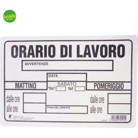 Cartello 3M orario di lavoro 30 x 20 cm