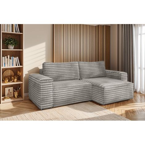 L-förmiges Bohoo-Ecksofa mit Schlaffunktion stoff Velo Grau Rechts (1/5)