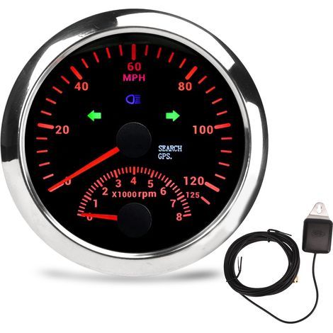 85 mm (3 3/8 Zoll) Wasserdichter GPS-Geschwindigkeitsmesser 0-125 MPH DC9-32V für Boote, Yachten, Motorräder, ATVs, Nutzfahrzeuge, schwarzes Zifferblatt. (1/5)