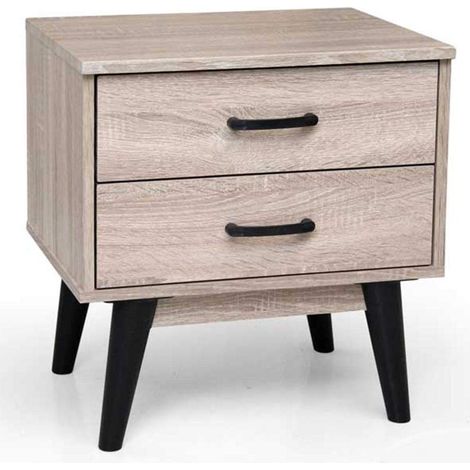 Table de Chevet pour Chambre à Coucher, Meuble 2 tiroirs, bibliothèque, Basse latérale, canapé, Design Moderne, Scandinave en Bois, MDF 4 Pieds, Couleur Noir (chêne) (1/2)