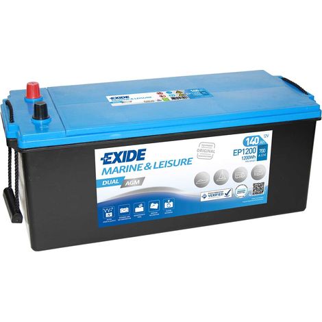 Exide – Batterie AGM marine 12V 140Ah 700A – Dimensions 513x189x223mm – Technologie étanche – EP1200 (1/3)