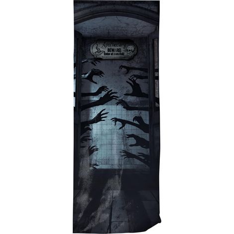 Halloween Décoration - Rideau de porte - Scene Setter - Creepy Curiosities - 2,15 mètres, Noir