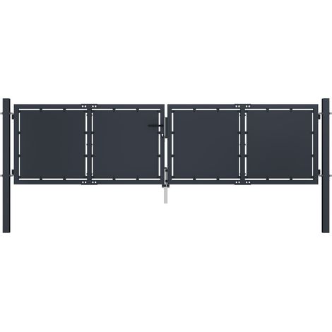 Vidaxl – Portail de jardin en acier anthracite 300 x 100 cm – Structure étanche pour sécurité – Installation facile avec poteaux et charnières