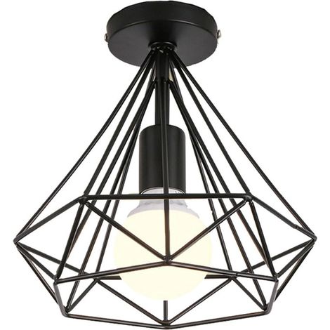 Plafonnier — Luminaire de plafond semi-encastré de style industriel, rustique et vintage, en métal vieilli avec cage