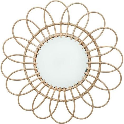 Miroir décoratif en rotin - Décoration murale - Miroir en rotin - Pour salon, chambre à coucher, couloir - Rond (1/5)