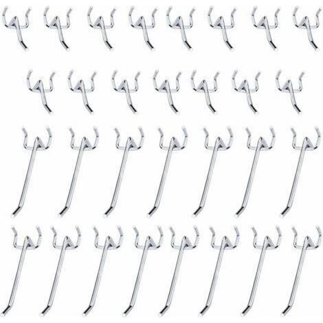 30 Pcs Panneaux Perforés Crochets Métal Crochets pour Panneau perforé accessoires-10 cm et 5 cm Crochet Simple Ensemble Pour Les Garages, Les Remises à Outils,Les Ateliers (1/4)