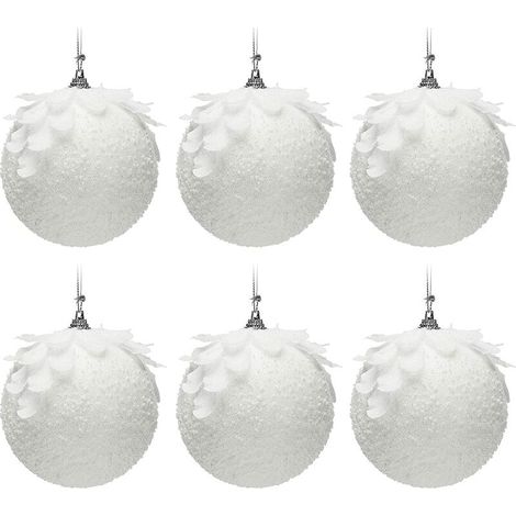 6PCS Ornements De Boule De Noël Blanc Pailleté, Boules D'ornements D'arbre De Noël Étincelants, Boules D'ornements De Noël Suspendus, Décoration D'arbre De Noël (1/5)