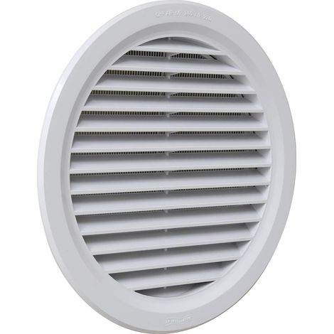 Grille de ventilation ronde en plastique blanc à encastrer, avec filet anti-sept. Diamètre 238 mm (1/4)
