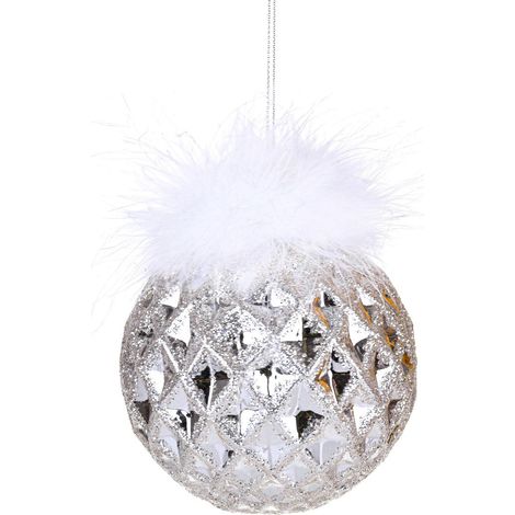 Pallina per albero di Natale in vetro con rombi color Argento da 10 cm