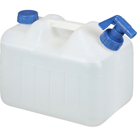Relaxdays Water Canister, Drain Off Cock, Screw Cap, BPA-Free, Camping, Car, 10 L, White