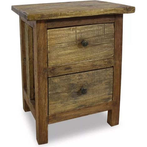 Table de chevet 2 tiroirs bois massif foncé recyclé Indula (1/3)