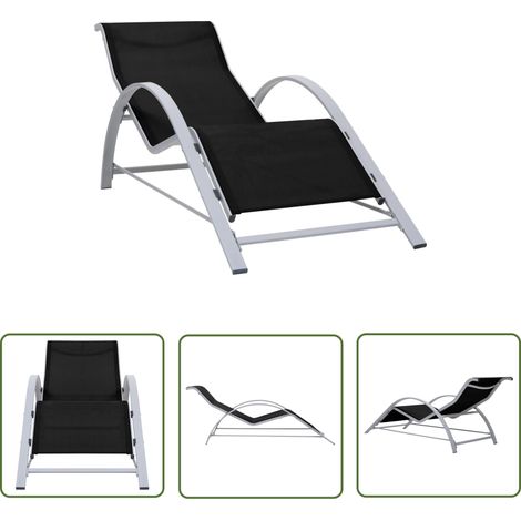 The Living Store Chaise longue textilène et aluminium noir - Chaise Longue - Mobilier De Jardin - Transat - Bain De Soleil - Textile (1/5)
