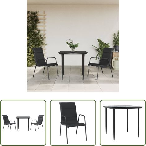Salle à manger extérieure - Ensemble à manger de jardin 3 pcs noir textilène et acier (1/5)