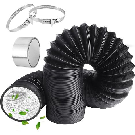Tuyau d'évacuation en PVC de 150 mm, 4,2m long Gaine Ventilation en Aluminium avec 2 colliers de serrage en acier et 1 sangle pour Chauffage et Climatisation, Seche Linge, Extracteur(Noir)