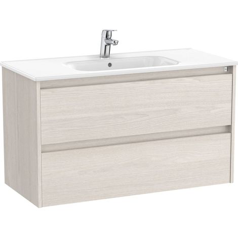 Pack Unik mueble de 2 cajones + lavabo TENET - ROCA Color: Fresno nórdico - Medidas: 985x460x565 mm
