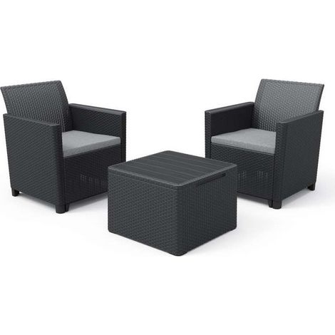 Keter – Ensemble de 2 fauteuils et table basse – Structure solide – Résistant aux intempéries – Assemblage rapide – Couleur graphite