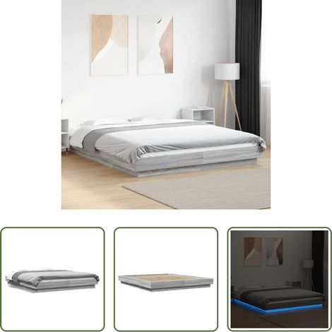 LED-Leuchten - Bettgestell mit LED Grau Sonoma 160x200 cm Holzwerkstoff (1/5)