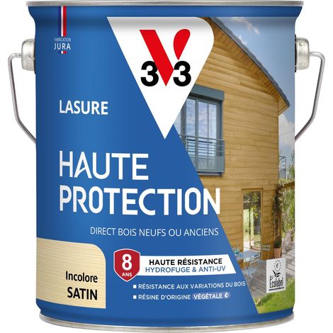 V33 – Lasure extérieure haute protection biosourcée incolore satin 2,5L – Résine végétale Ecolabel – Hydrofuge et microporeuse – Séchage rapide
