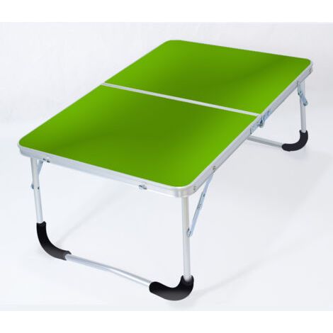 Table de camping pliante avec structure en métal, plateau en bois et serrure de sécurité, verte, 62 x 42 x 28 cm