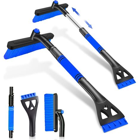 Eiskratzer Auto mit Besen, 2 in 1 Auto Eiskratzer und Reinigungsbürste, Multifunktions Schneebürste mit 360° Drehbarem Bürstenkopf & Schaumstoffgriff, 80cm Lange Schneeschaufel für PKW, LKW ,SUV(Blau)