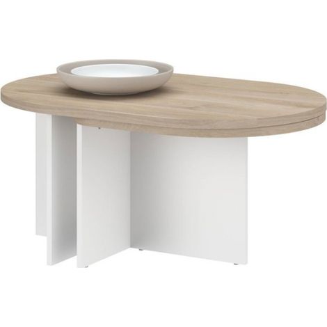 Table Basse Pivotante BETTY - Chene & Blanc - Ovale - 90 / 130,4 x 60 x 42,2 cm (1/5)