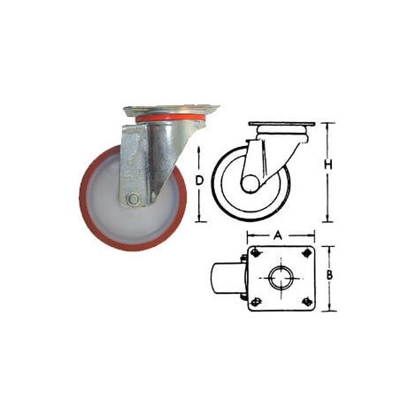 RUOTA CON SUPPORTO GIREVOLE POLIURETANO  80X30