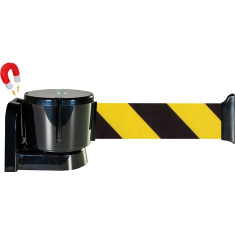 Enrouleur mural magnétique grande longueur avec sangle hachurée jaune/noir 12m x 50mm - 2811040 (1/2)