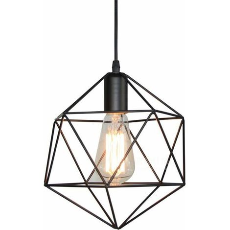 Lampe Suspension Vintage,  E27 Lustre Plafonniers (sans ampoule) Style Retro Industrielle (forme de cage diamant) Noir - Noir BLOW (1/4)