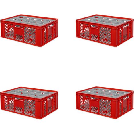 BRB 4x Gläserkiste 600x400 mm für 15 Gläser bis 205 mm Höhe/Durchmesser 109 mm, rot