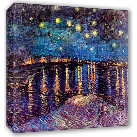 Lupia - Quadro su Tela il Meglio dell'Arte, 80x80 cm NOTTE STELLATA SUL RODANO - VAN GOGH, Riproduzione d'Arte su Tela, Montato su Telaio in Legno 3 cm, Made in Italy (1/4)
