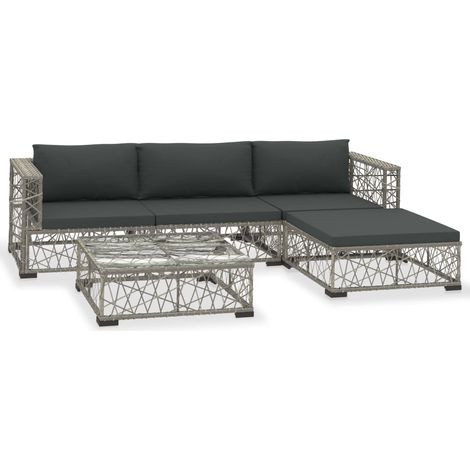 Mobili da giardino mobili da esterno Set di mobili da 5 pezzi con cuscini in resina intrecciata grigia 020016441