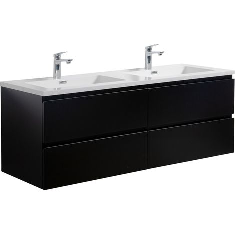 Badezimmer Badmöbel-Set Angela 140cm - Mat Schwarz - Unterschran (1/5)