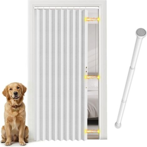 Opaque Door Curtain with Rod Magnetic Closure, Easy Install No Drilling for Bedroom, Black, H 198 x W 182 cm, Pack of 1 (1/5)