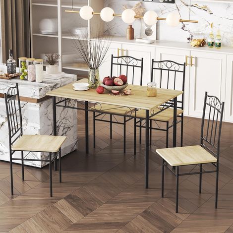 Esstisch-Set 5-teilig mit 4 Stühlen, industrieller Stil, Buche-Optik (1/5)