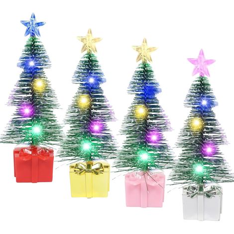Lot de 4 mini sapin de Noël à LED de 17 cm - Petit sapin de Noël artificiel avec éclairage - Lumières colorées - Mini sapin de Noël - Décoration de table (1/5)