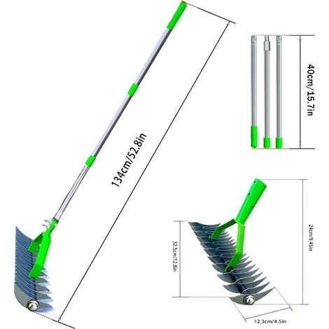 coffret de trois outils de jardinage râteau pour pelouse et chaume râteau pour feuilles mortes désherbeur et aérateur de sol en acier taille 134 pouces