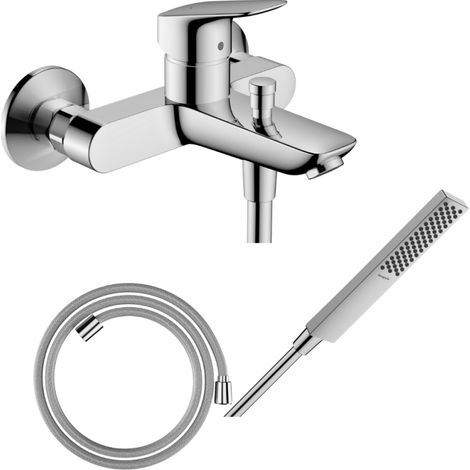 Pack mezclador mecánico baño ducha HANSGROHE Logis + flexo Designflex + rociador HANSGROHE Pulsify E 100 EcoSmart cromado (1/4)