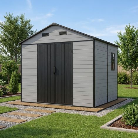 Abri jardin 5.69m2 résine gris plancher Jobu Dickins