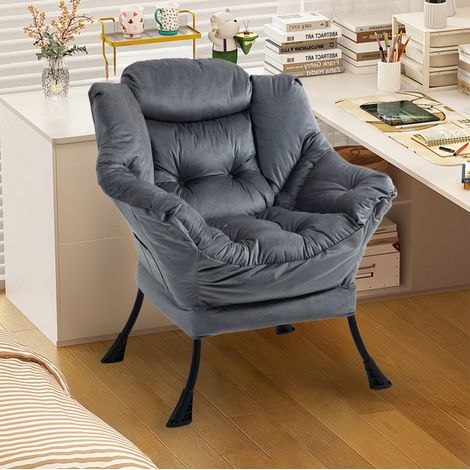 Fauteuil relax gris foncé avec poche latérale, structure en métal HAVRYA (1/4)